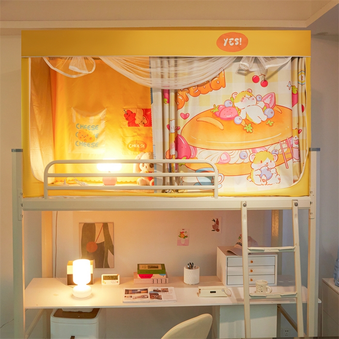 91家纺网 家纺一手货源 找家纺 卓尔居 2025新款学生遮光床帘涂层包边卡通系列 面包