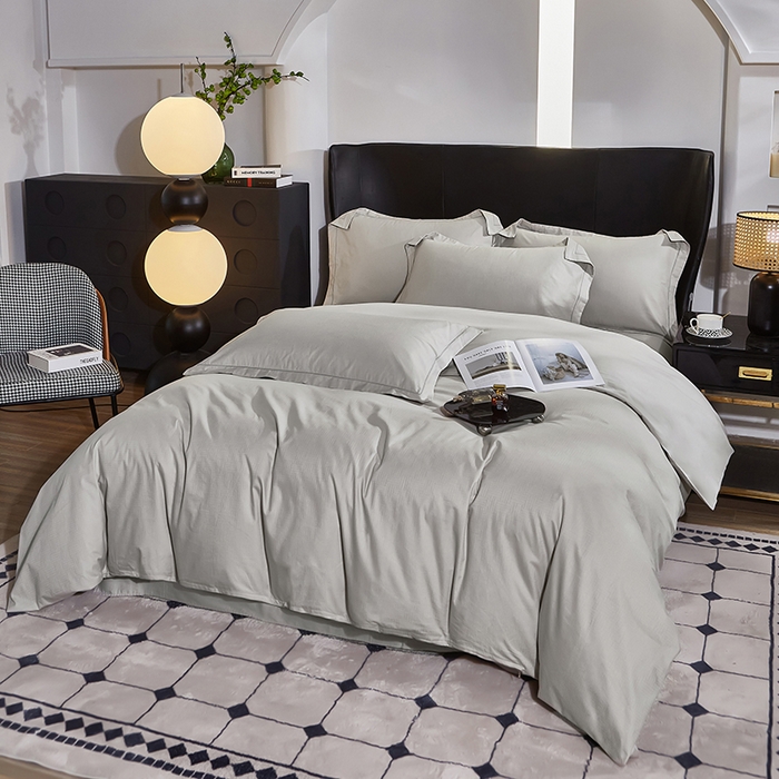 91家纺网 家纺一手货源 找家纺 雲归梦 2024新款全棉提花活性高支密轻奢四件套 细条纹-浅灰