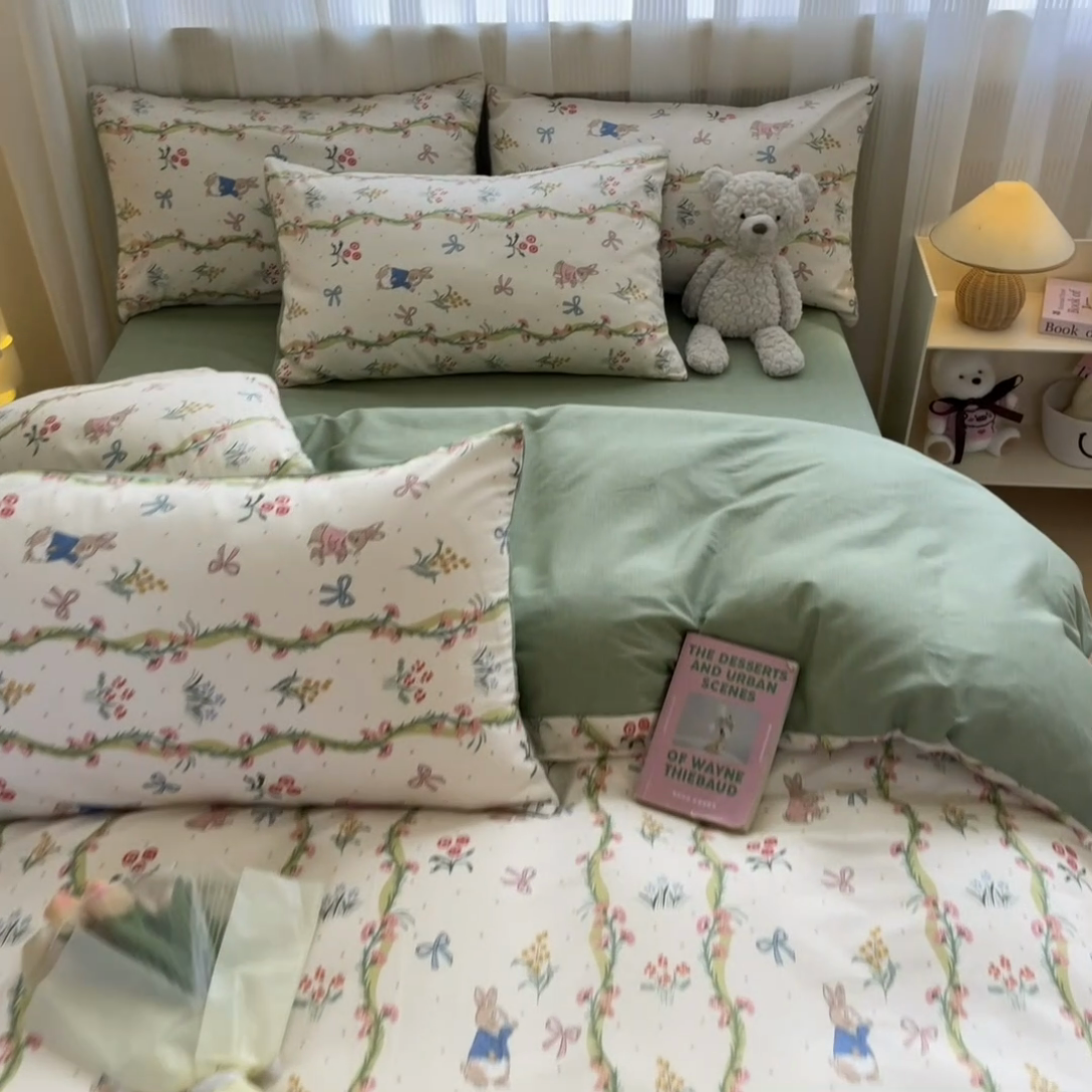 91家纺网 家纺一手货源 找家纺 雅居纺 2024新款全棉印花四件套 花园秘境