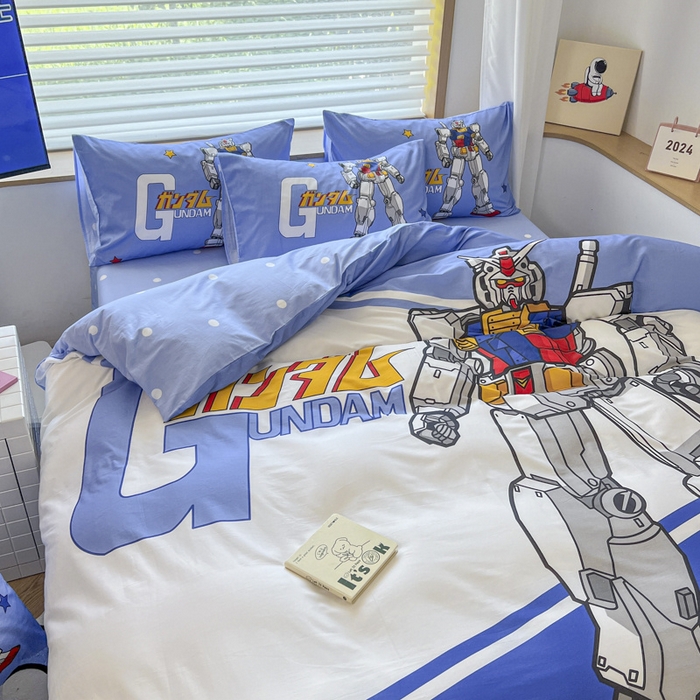 91家纺网 家纺一手货源 找家纺 孩子王 2025新款亲肤活性大版纯棉专版太空人卡通学生儿童宿舍四件套系列 擎天柱