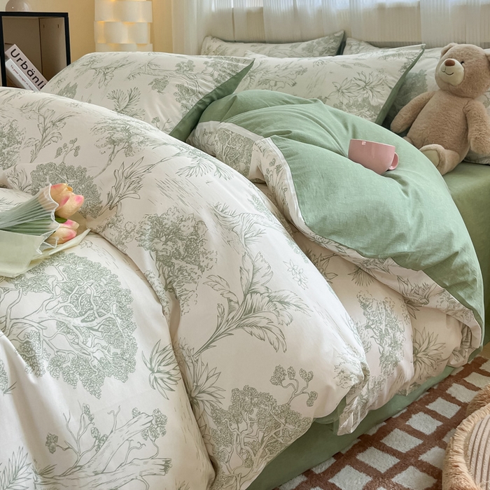 91家纺网 家纺一手货源 找家纺 雅居纺 2024新款全棉印花四件套 奇遇森林