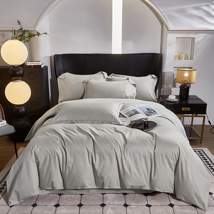 91家纺网 家纺一手货源 找家纺 雲归梦 2024新款全棉提花活性高支密轻奢四件套 细条纹-浅灰