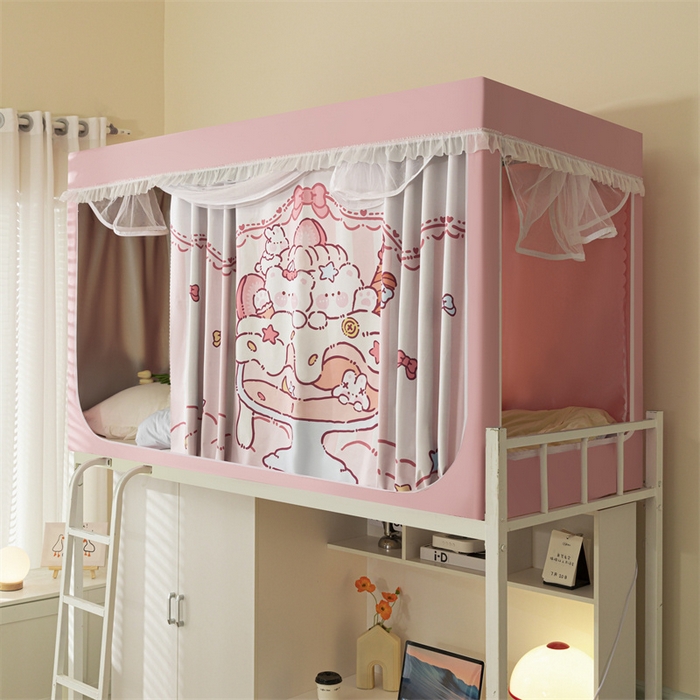 91家纺网 家纺一手货源 找家纺 卓尔居 2025新款学生遮光床帘涂层花边卡通系列 冰激凌小熊