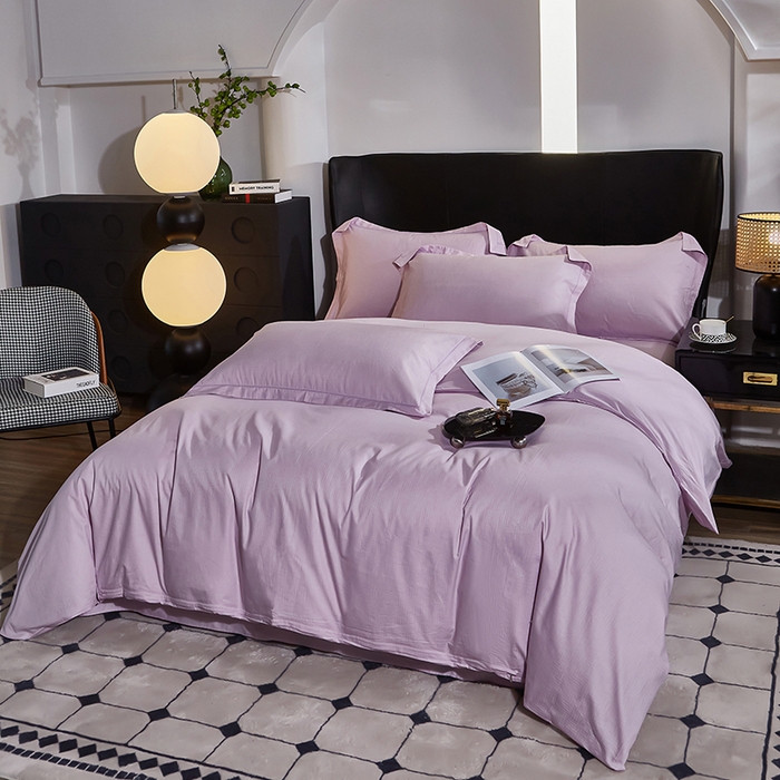 91家纺网 家纺一手货源 找家纺 雲归梦 2024新款全棉提花活性高支密轻奢四件套 细条纹-优雅紫