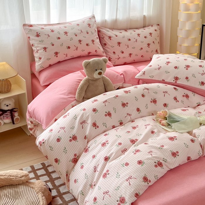 91家纺网 家纺一手货源 找家纺 雅居纺 2024新款全棉印花四件套 粉色烂漫