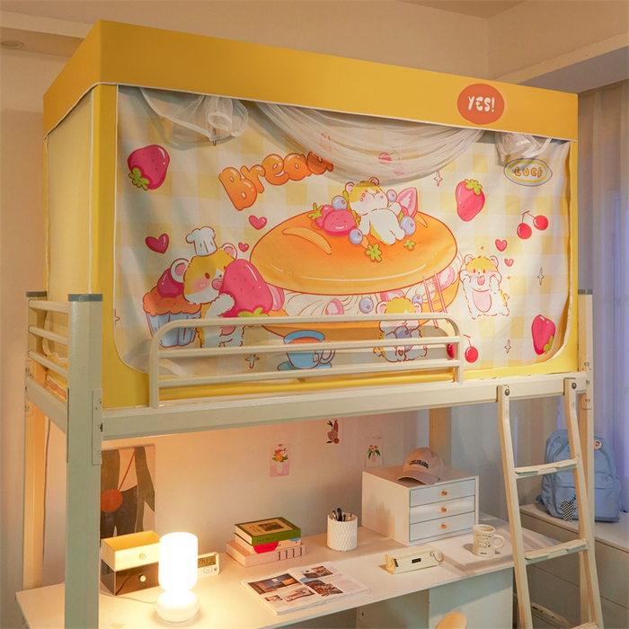 91家纺网 家纺一手货源 找家纺 卓尔居 2025新款学生遮光床帘涂层包边卡通系列 面包