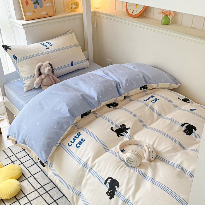 91家纺网 家纺一手货源 找家纺 雅居纺 2024新款全棉印花学生季套件 可爱小猫