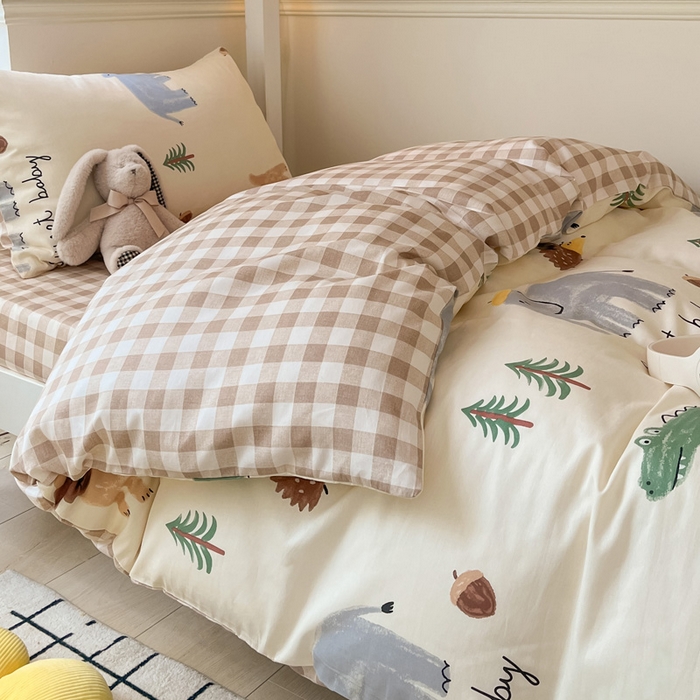 91家纺网 家纺一手货源 找家纺 雅居纺 2024新款全棉印花学生季套件 动物世界