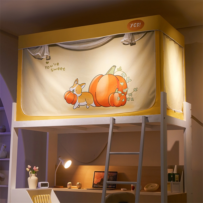 91家纺网 家纺一手货源 找家纺 卓尔居 2025新款学生遮光床帘涂层包边卡通系列 南瓜小狗