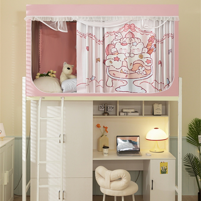 91家纺网 家纺一手货源 找家纺 卓尔居 2025新款学生遮光床帘涂层花边卡通系列 冰激凌小熊