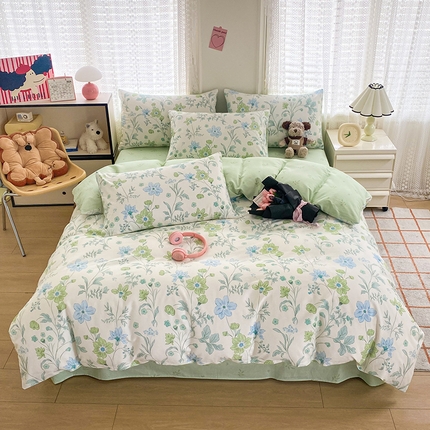 91家纺网 家纺一手货源 找家纺 倾慕家纺 2024新款ins清新风纯棉印花四件套系列 春水雨漫