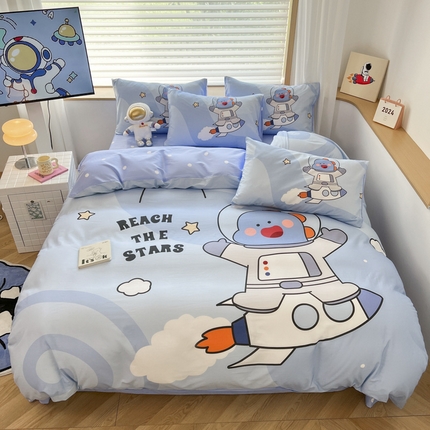 孩子王 2025新款亲肤活性大版纯棉专版太空人卡通学生儿童宿舍四件套系列 太空恐龙