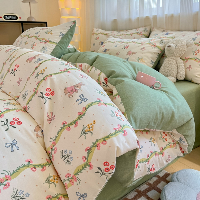 91家纺网 家纺一手货源 找家纺 雅居纺 2024新款全棉印花四件套 花园秘境