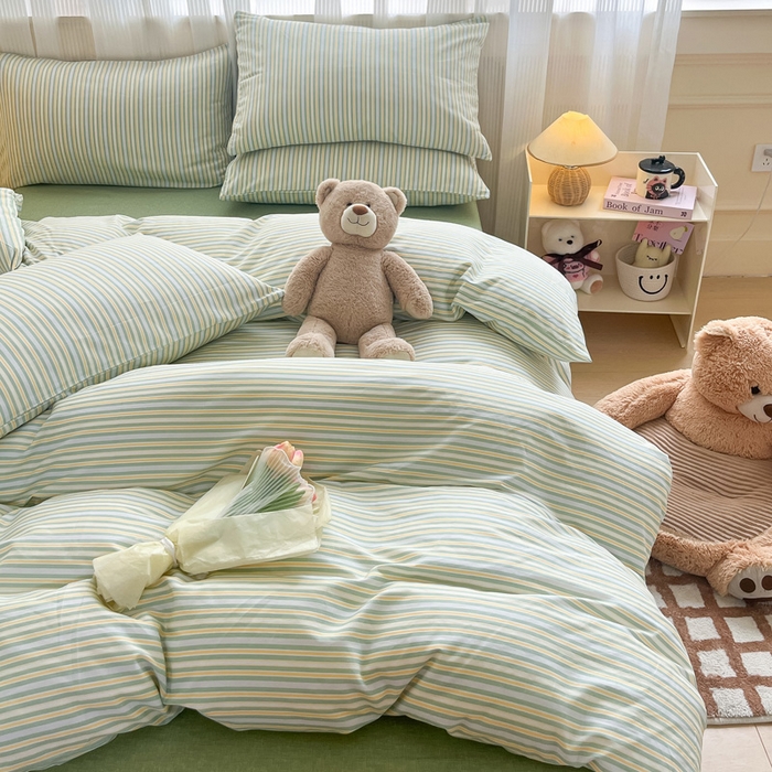 91家纺网 家纺一手货源 找家纺 雅居纺 2024新款全棉印花四件套 北欧细条