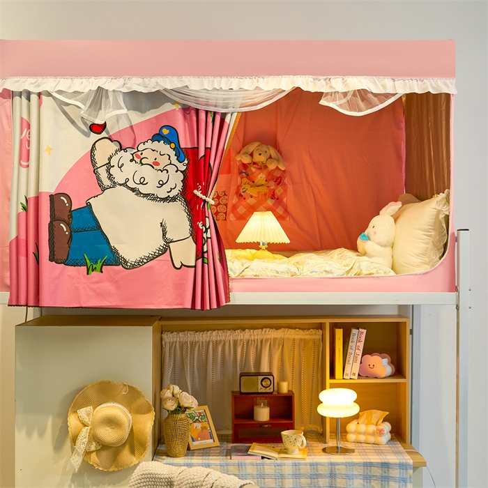 91家纺网 家纺一手货源 找家纺 卓尔居 2025新款学生遮光床帘涂层花边卡通系列 爱心爷爷