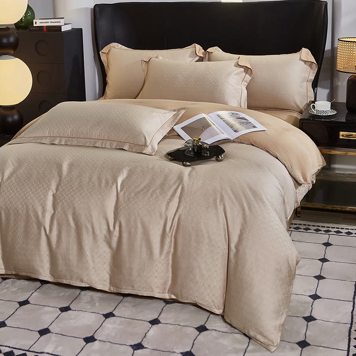 91家纺网 家纺一手货源 找家纺 雲归梦 2024新款全棉提花活性高支密轻奢四件套 曲线格-香槟金