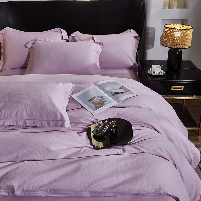 91家纺网 家纺一手货源 找家纺 雲归梦 2024新款全棉提花活性高支密轻奢四件套 细条纹-优雅紫