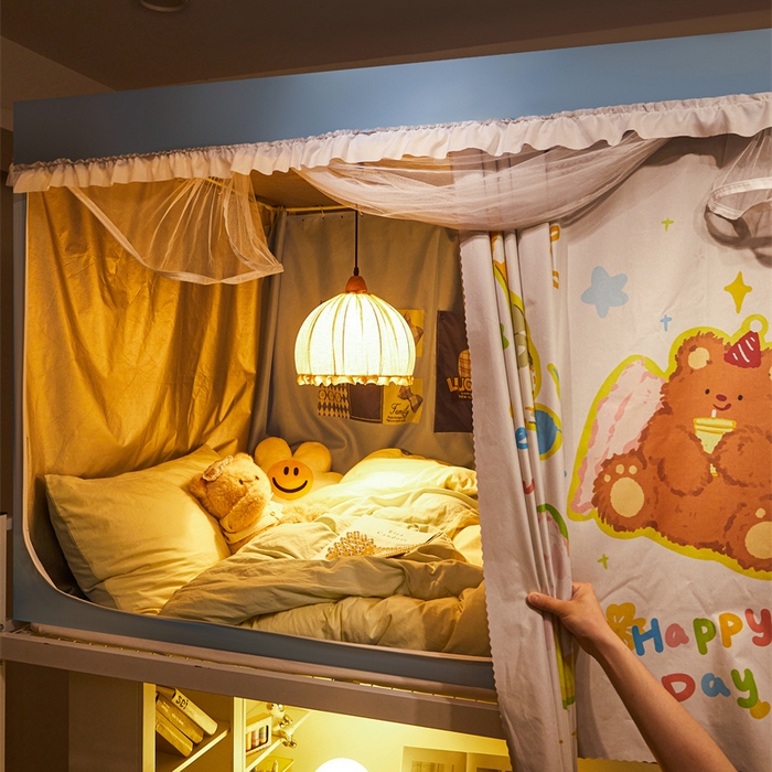 91家纺网 家纺一手货源 找家纺 卓尔居 2025新款学生遮光床帘涂层花边卡通系列 卡通小动物