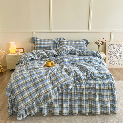 91家纺网 家纺一手货源 找家纺 糯米猪家纺 2024新款全棉水洗棉床裙四件套 简兮 兰