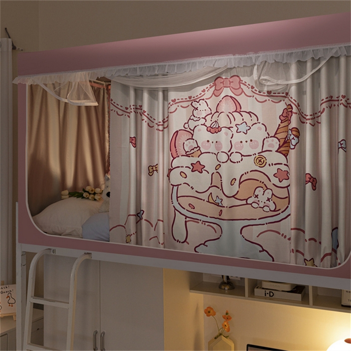 91家纺网 家纺一手货源 找家纺 卓尔居 2025新款学生遮光床帘涂层花边卡通系列 冰激凌小熊
