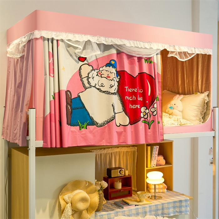 91家纺网 家纺一手货源 找家纺 卓尔居 2025新款学生遮光床帘涂层花边卡通系列 爱心爷爷