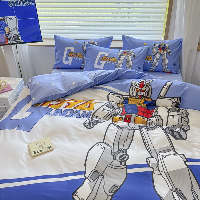 91家纺网 家纺一手货源 找家纺 孩子王 2025新款亲肤活性大版纯棉专版太空人卡通学生儿童宿舍四件套系列 擎天柱