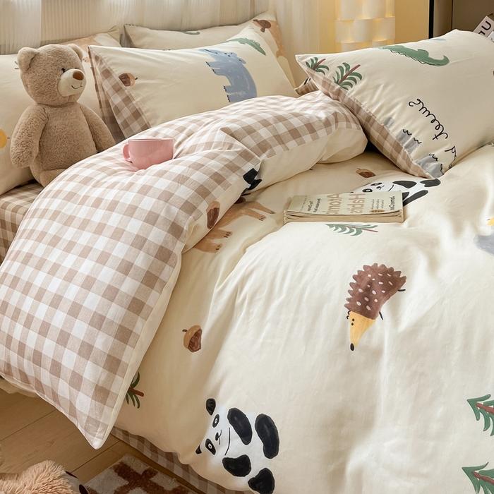 91家纺网 家纺一手货源 找家纺 雅居纺 2024新款全棉印花四件套 动物世界