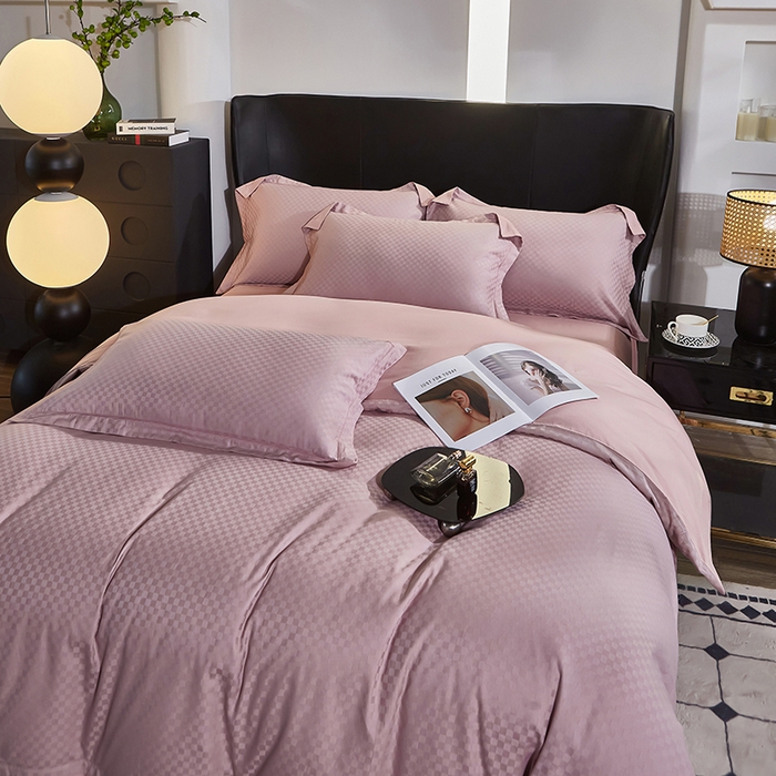 91家纺网 家纺一手货源 找家纺 雲归梦 2024新款全棉提花活性高支密轻奢四件套 阳阳格-烟紫