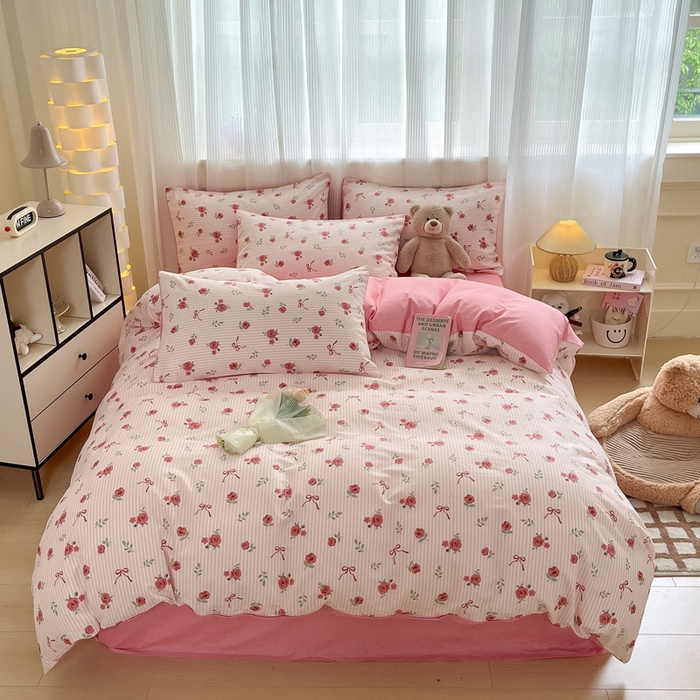 91家纺网 家纺一手货源 找家纺 雅居纺 2024新款全棉印花四件套 粉色烂漫