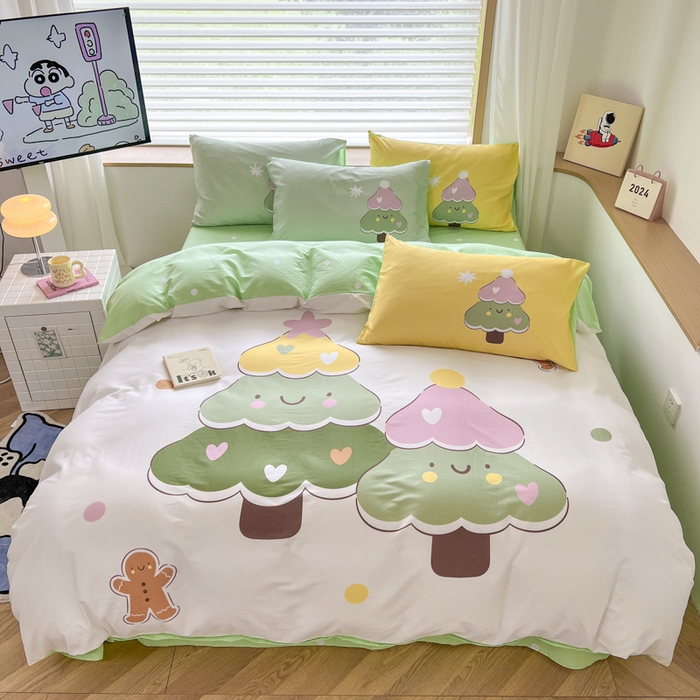 91家纺网 家纺一手货源 找家纺 孩子王 2025新款亲肤活性大版纯棉专版太空人卡通学生儿童宿舍四件套系列 发财树