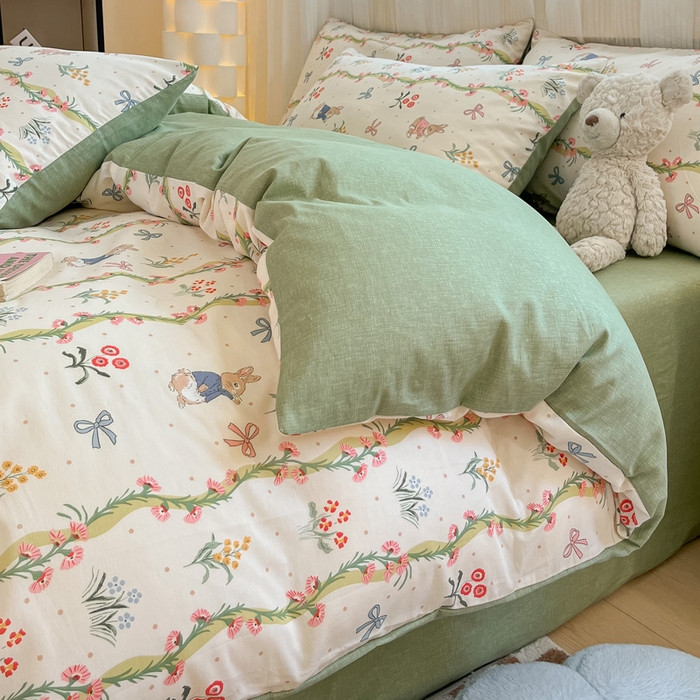 91家纺网 家纺一手货源 找家纺 雅居纺 2024新款全棉印花四件套 花园秘境