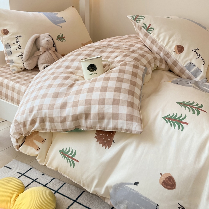 91家纺网 家纺一手货源 找家纺 雅居纺 2024新款全棉印花学生季套件 动物世界