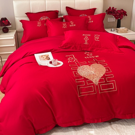 91家纺网 家纺一手货源 找家纺 （总）玉雅家纺 2025新款100支长绒棉高档提花刺绣婚庆四件套