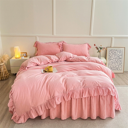 糯米猪家纺 2024新款全棉水洗棉床裙四件套 公主粉