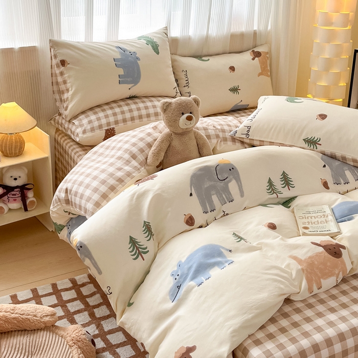 91家纺网 家纺一手货源 找家纺 雅居纺 2024新款全棉印花四件套 动物世界