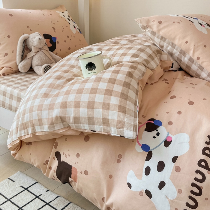 91家纺网 家纺一手货源 找家纺 雅居纺 2024新款全棉印花学生季套件 斑点狗