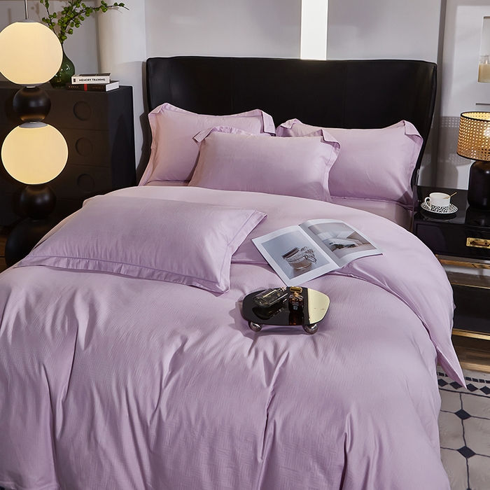 91家纺网 家纺一手货源 找家纺 雲归梦 2024新款全棉提花活性高支密轻奢四件套 细条纹-优雅紫