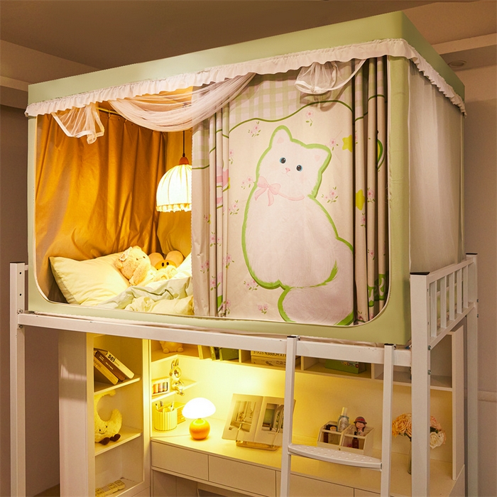 91家纺网 家纺一手货源 找家纺 卓尔居 2025新款学生遮光床帘涂层花边卡通系列 布偶猫