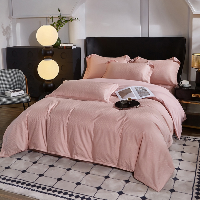 91家纺网 家纺一手货源 找家纺 雲归梦 2024新款全棉提花活性高支密轻奢四件套 曲线格-樱花粉