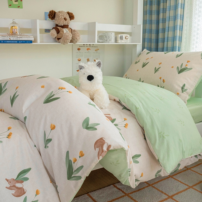 91家纺网 家纺一手货源 找家纺 倾慕家纺 2024新款清新风纯棉印花学生套件系列 晴空日记