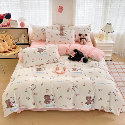 倾慕家纺 2024新款ins清新风纯棉印花四件套系列 百事可爱