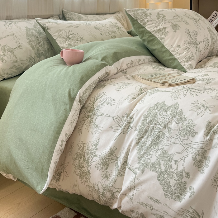 91家纺网 家纺一手货源 找家纺 雅居纺 2024新款全棉印花四件套 奇遇森林