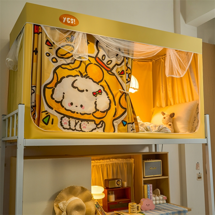 91家纺网 家纺一手货源 找家纺 卓尔居 2025新款学生遮光床帘涂层包边卡通系列 奶酪狗