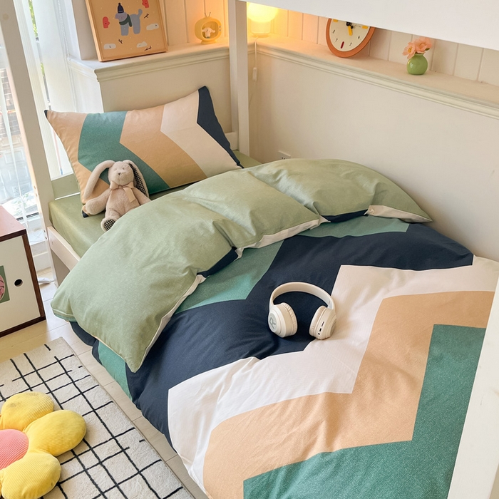 91家纺网 家纺一手货源 找家纺 雅居纺 2024新款全棉印花学生季套件 波浪世界