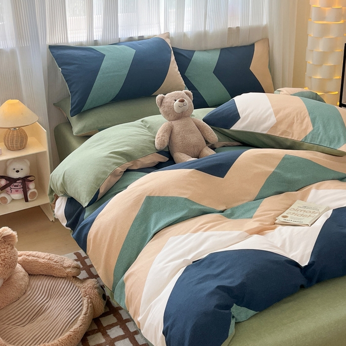 91家纺网 家纺一手货源 找家纺 雅居纺 2024新款全棉印花四件套 波浪世界