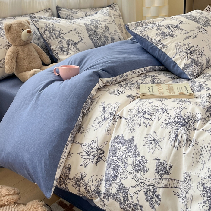 91家纺网 家纺一手货源 找家纺 雅居纺 2024新款全棉印花四件套 妙语花香