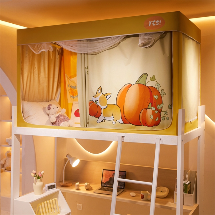 91家纺网 家纺一手货源 找家纺 卓尔居 2025新款学生遮光床帘涂层包边卡通系列 南瓜小狗