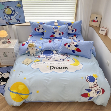 孩子王 2025新款亲肤活性大版纯棉专版太空人卡通学生儿童宿舍四件套系列 宇航员