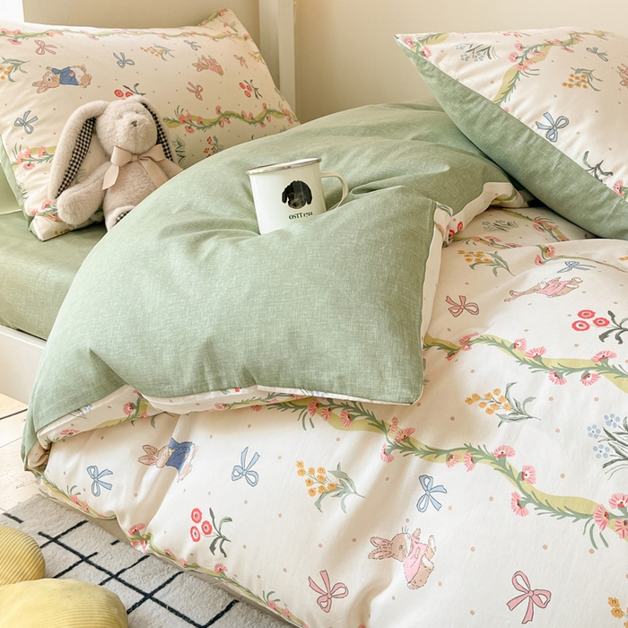 91家纺网 家纺一手货源 找家纺 雅居纺 2024新款全棉印花学生季套件 花园秘境