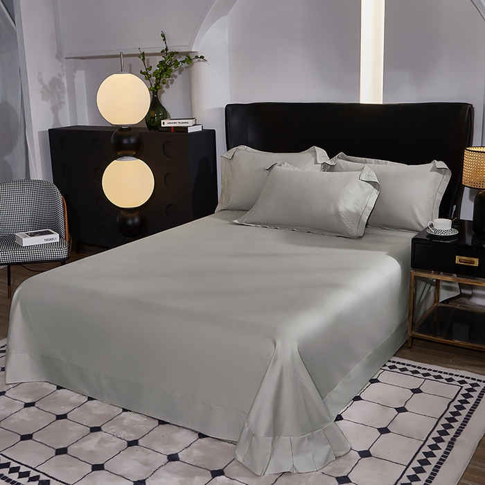 91家纺网 家纺一手货源 找家纺 雲归梦 2024新款全棉提花活性高支密轻奢四件套 细条纹-浅灰